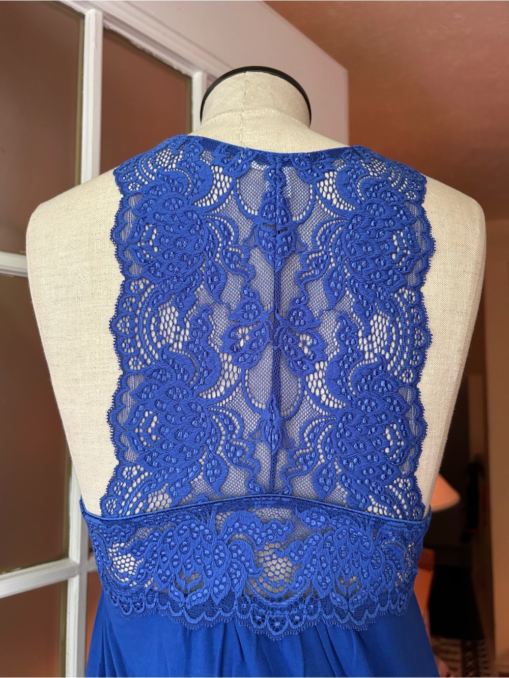 Fleur’t belle époque sapphire blue lace racer back chemise slip dress. Medium - Picture 6 of 9